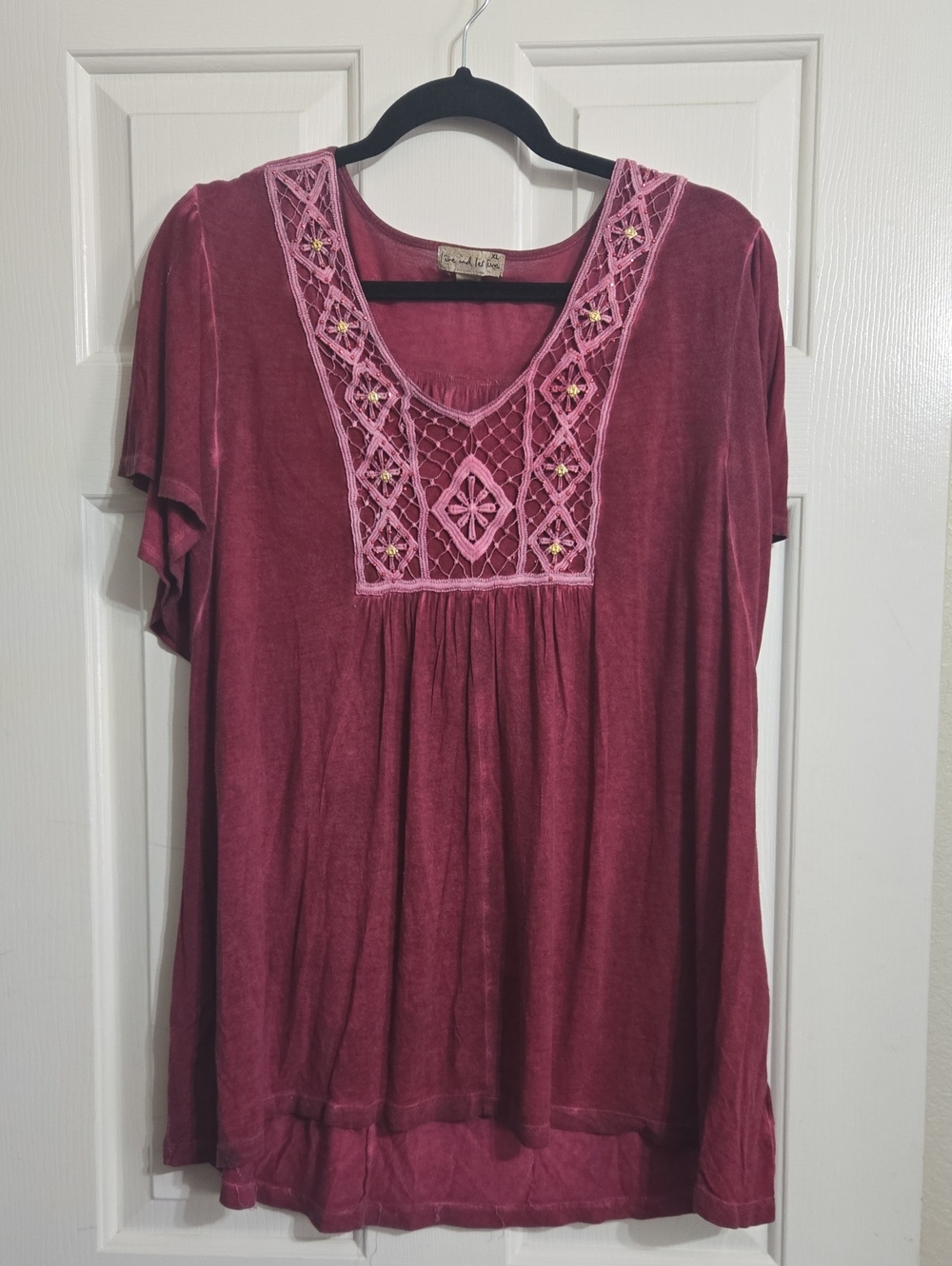 live and let live Plum Tunic with Pink Embroidered Yoke